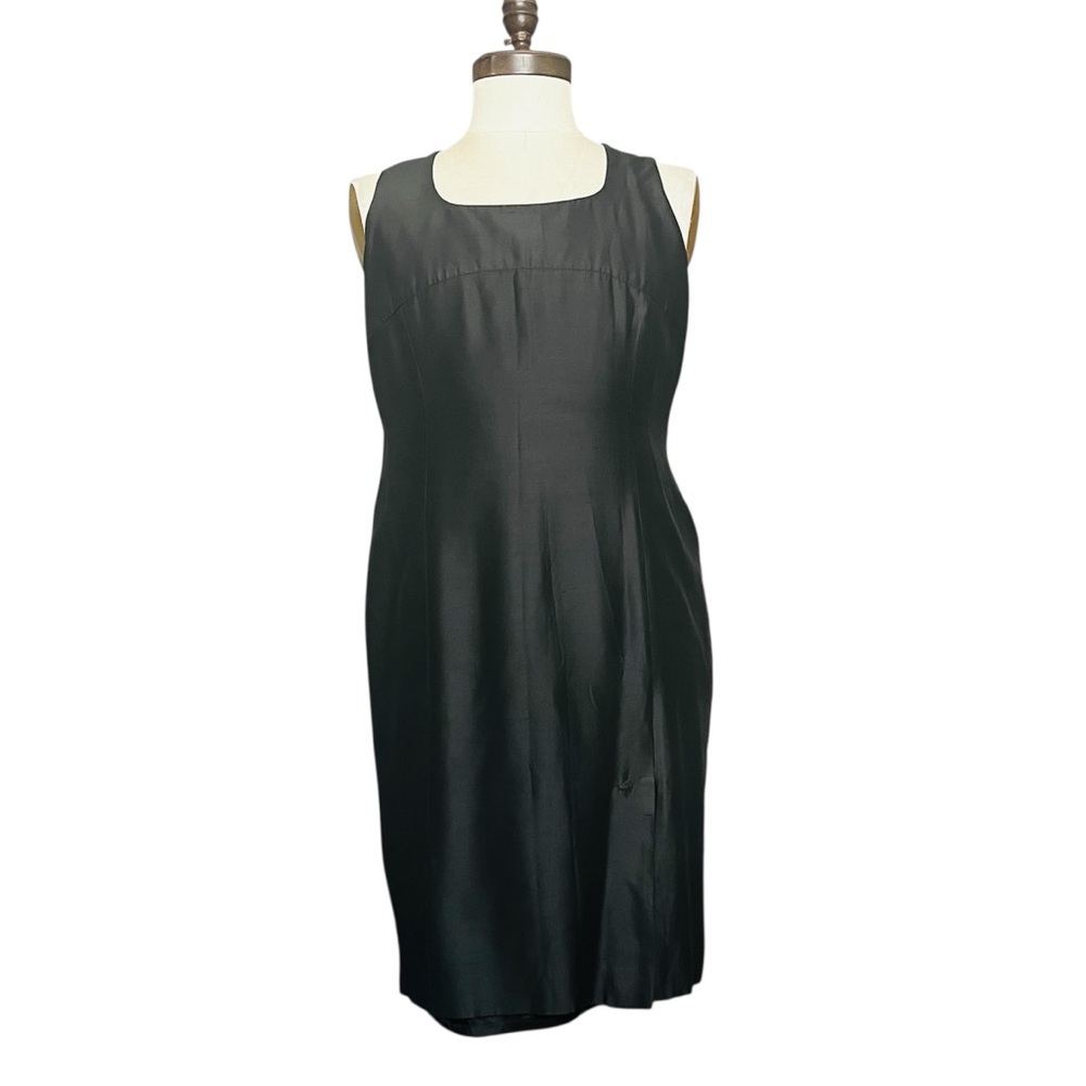 VTG Escada Elements Raw Silk Shift Dress BLK SZ 42/M Classic Minimalist Office
